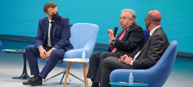 MEAE/Jonathan Sarago Le Secrétaire général de l'ONU, António Guterres (au centre) à l'ouverture du Forum Génération Egalité à Paris.