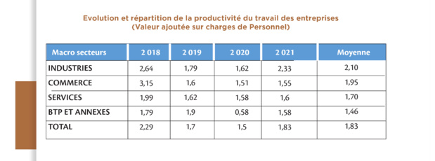 Les entreprises évoluant dans les secteurs industriel et commercial dégagent les niveaux élevés de productivités du travail