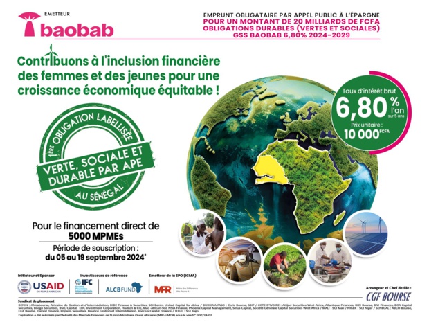 APE : Baobab lance sa première obligation verte, sociale et durable de 20 milliards FCFA.