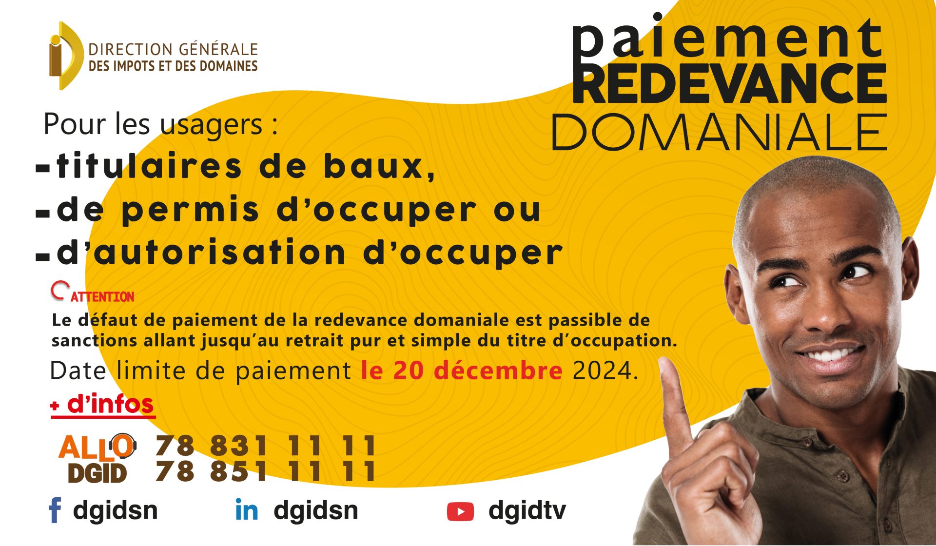 Paiement de la redevance domaniale : Les assujettis invités à payer au plus tard le 20 décembre prochain