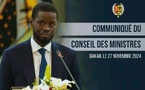 Sénégal: COMMUNIQUÉ DU CONSEIL DES MINISTRES DU MERCREDI 27 NOVEMBRE 2024